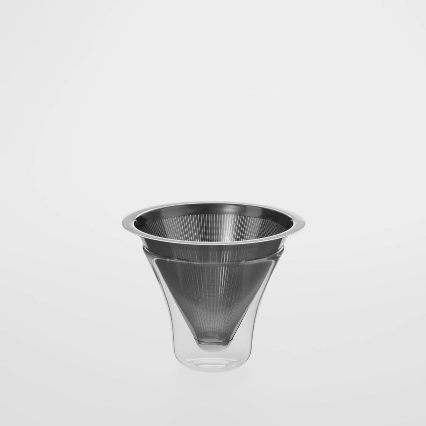 Stainless steel no waste coffee filter with glass cup set